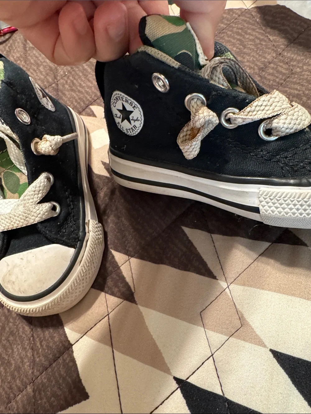 Converse Kids Black and Green Camo High Top Sneakers